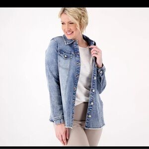 Logo by Lori Goldstein frayed hem denim jacket size 18w blue